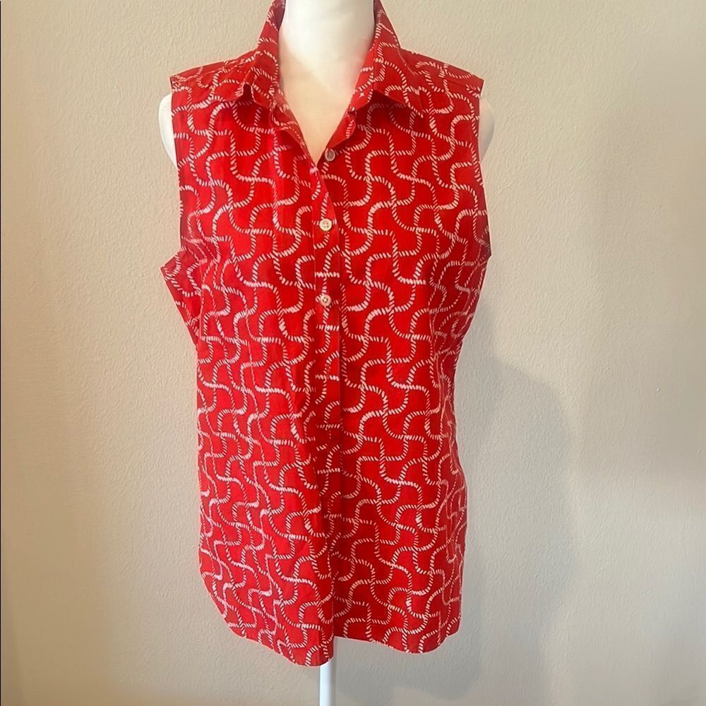 Red Sleeveless Button-Up Blouse